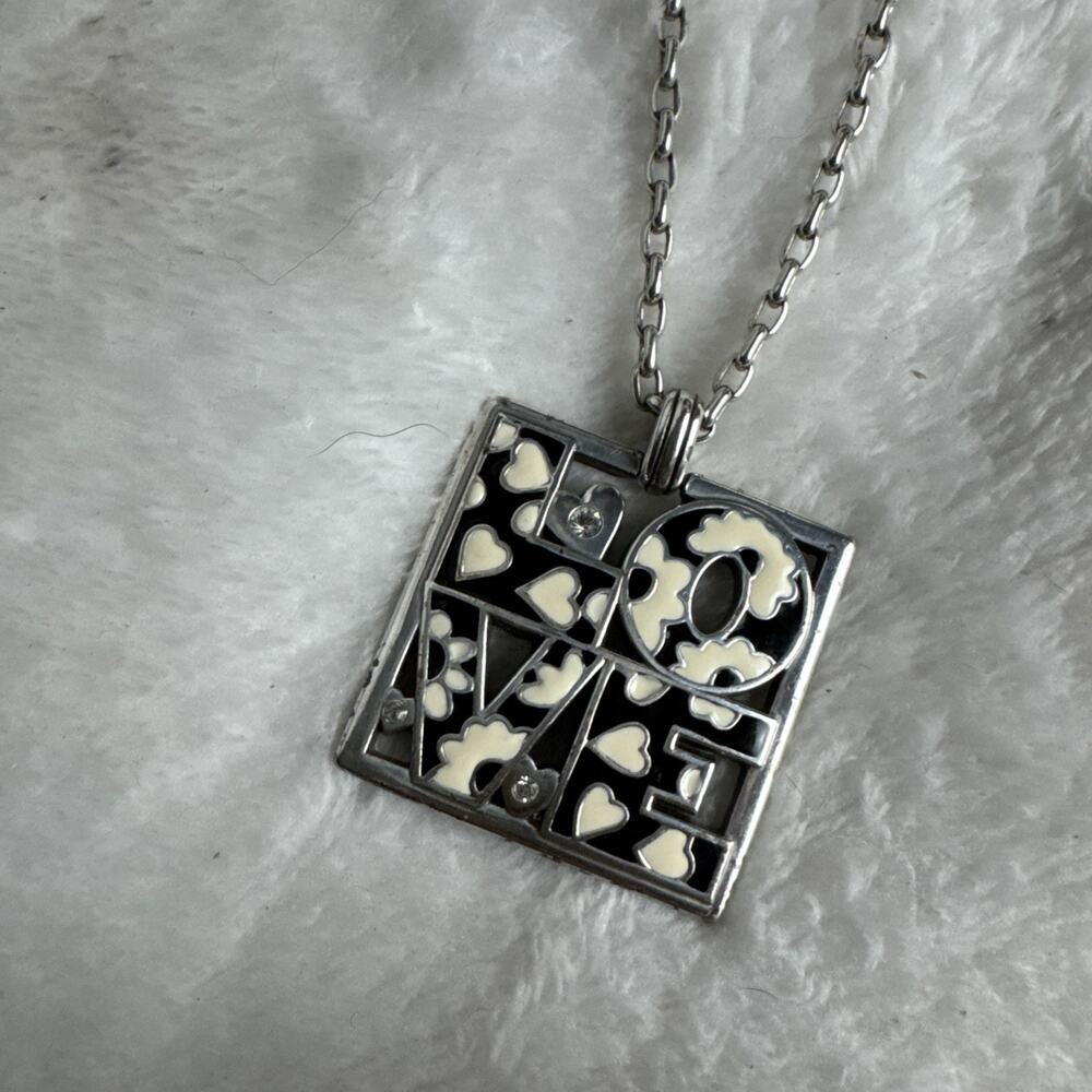 Brighton Necklace Square Love Pendant Retired Hearts Flowers - Picture 2 of 6